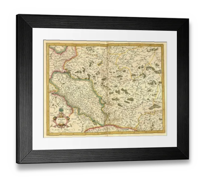 Framed Print : Atlas, map from 1623, Silesia, Poland