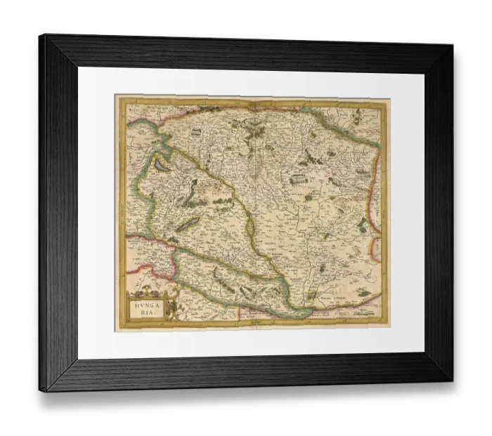 Framed Print : Atlas, map from 1623, Hungary, digitally restored reproduction from an engraving by Gerhard Mercator