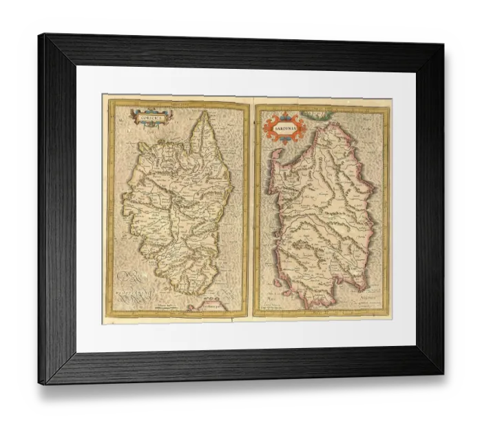 Framed Print : Atlas, map from 1623, Corsica, France and Sardinia Framed Print : Atlas, map from 1623, Corsica, France and Sardinia
