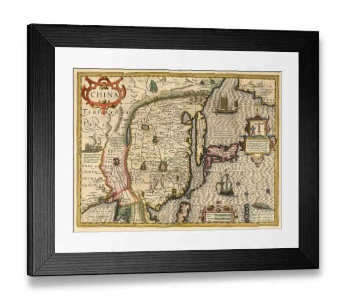 Framed Print : Atlas, map from 1623, China, digitally restored reproduction from an engraving by Gerhard Mercator