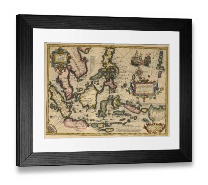 Framed Print : Atlas, map from 1623, Asia, Islands