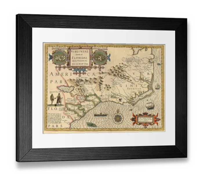 Framed Print : Atlas, map from 1623, Virginia Framed Print : Atlas, map from 1623, Virginia