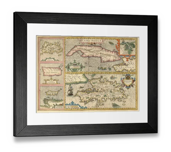 Framed Print : Atlas, map from 1623, Central America Framed Print : Atlas, map from 1623, Central America
