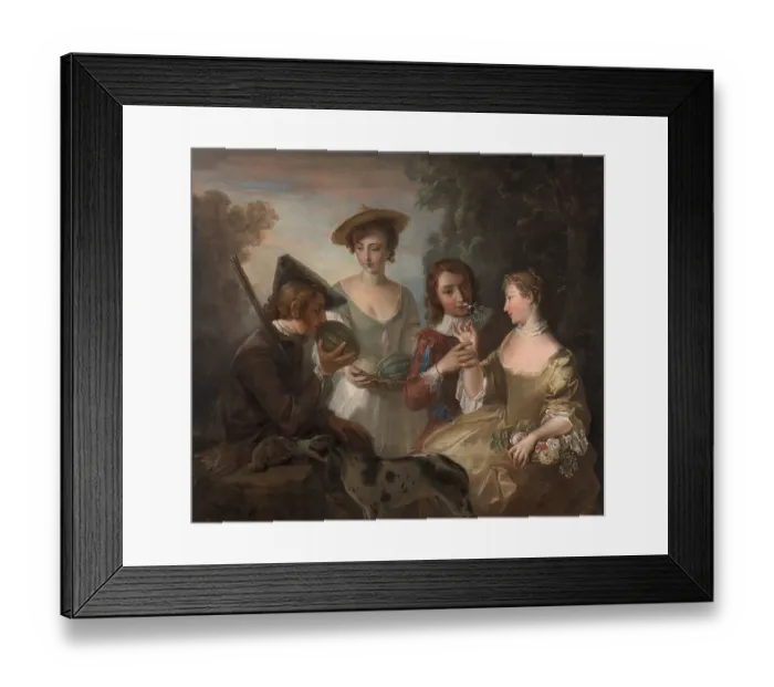 Framed Print : The Sense of Smell, group of four people smelling various fruits and plants