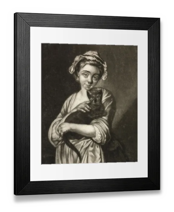 Framed Print : Girl holding and stroking her cat Framed Print : Girl holding and stroking her cat