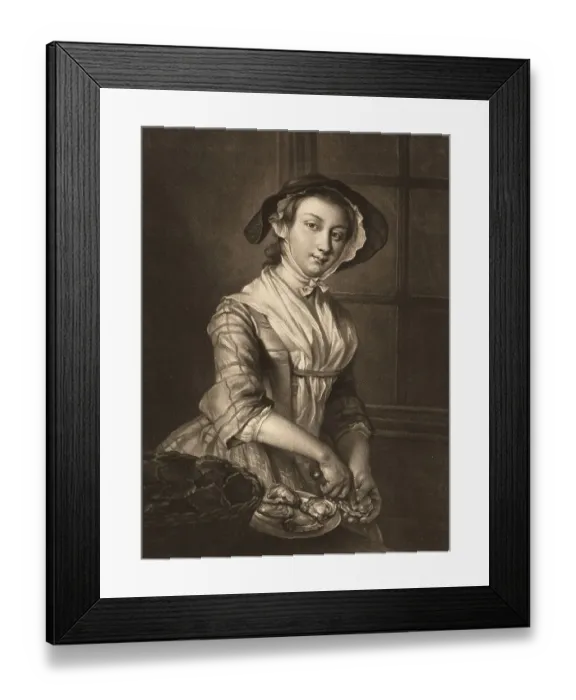 Framed Print : Housewife, opens oysters, cook, c