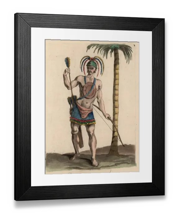 Framed Print : Native American of Florida wearing a colourful leather robe