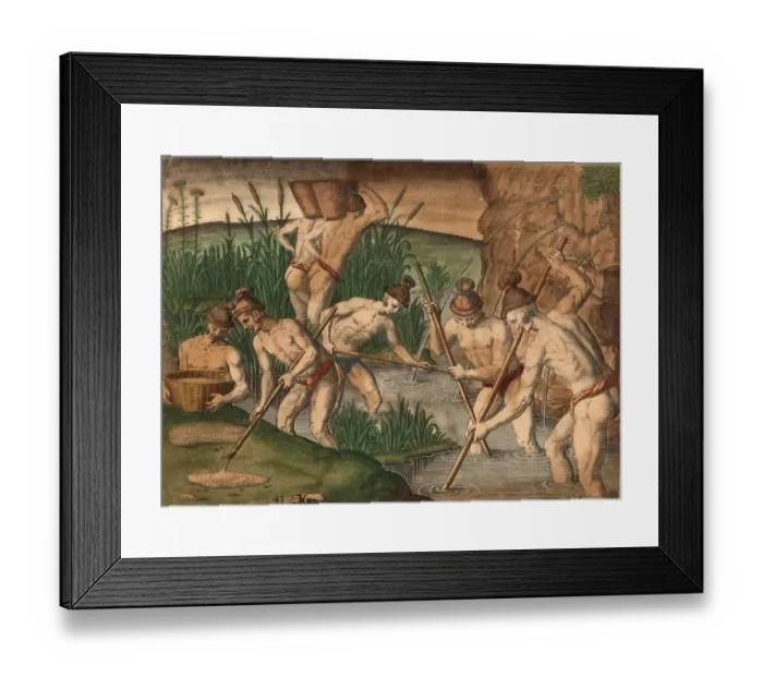 Framed Print : Indians in North America, Native Americans digging for gold