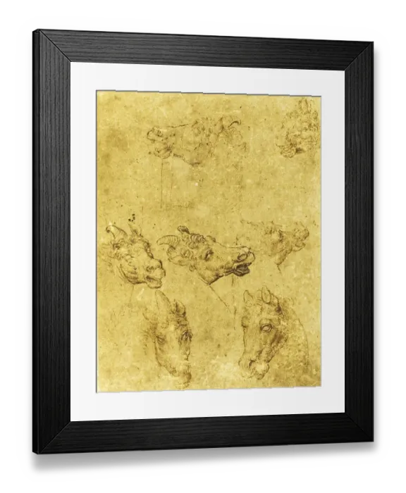 Framed Print : Heads of Horses and Unicorns, after Leonardo da Vinci