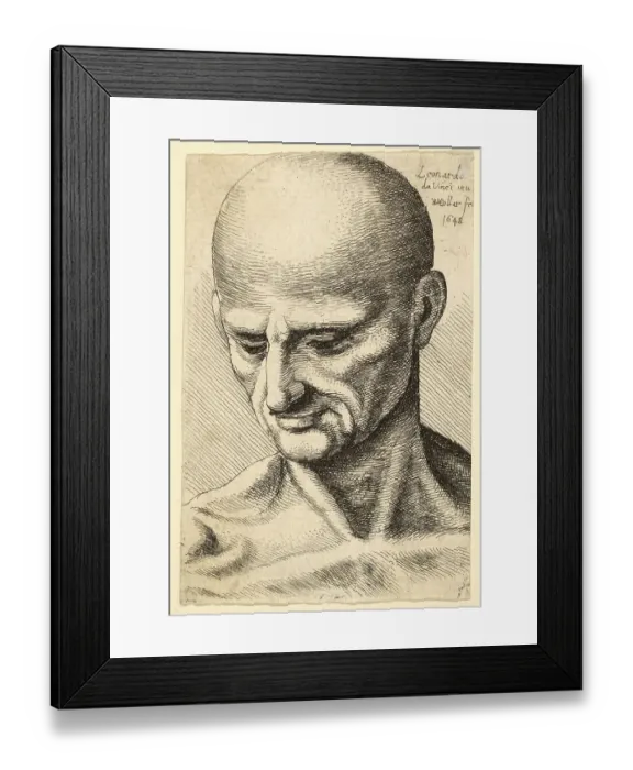 Framed Print : Head of a Bald, Sinewy Man Looking Down
