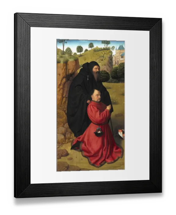 Framed Print : Altar wing with a benefactor in a red robe and St