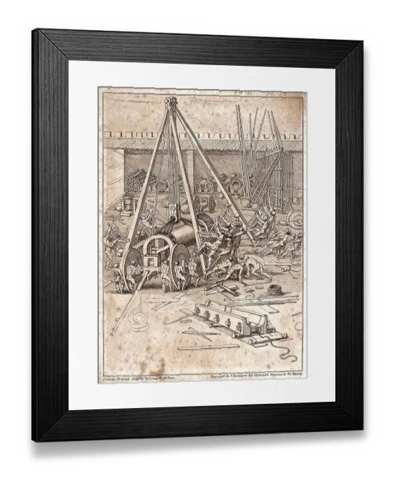Framed Print : Technique, a lifting device in use in an armoury