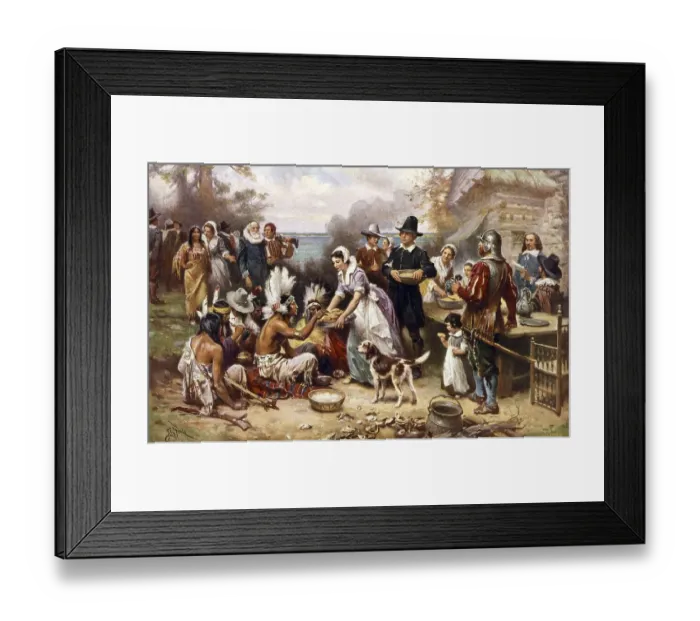 Framed Print : The first harvest festival in 1621 Framed Print : The first harvest festival in 1621