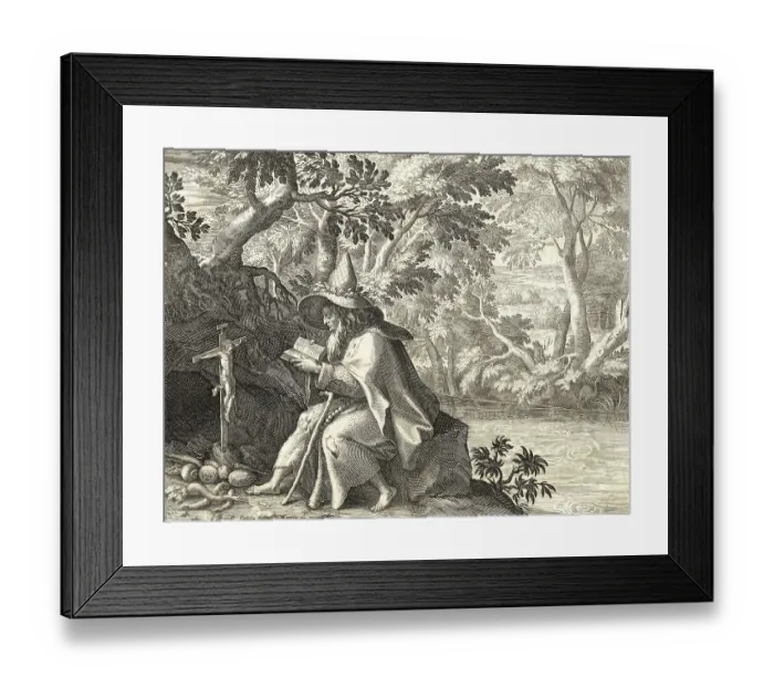 Framed Print : The Hermit Quiriacus, from Sylvae Sacrae by Rafael Sadeler (c) Framed Print : The Hermit Quiriacus, from Sylvae Sacrae by Rafael Sadeler (c)