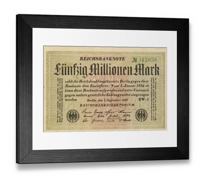 Framed Print : Inflation, banknote, banknote, state note or cheque for 50 million marks