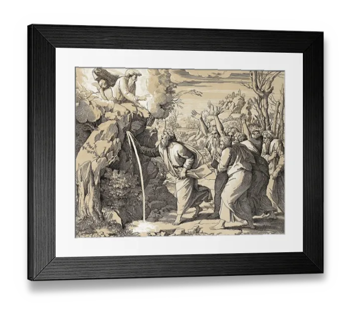 Framed Print : Story of the Prophet Moses, Moses smashes the rock to give water to his followers