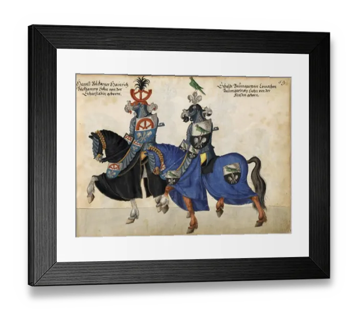 Framed Print : Knight on horseback in decorative armour at a jousting tournament