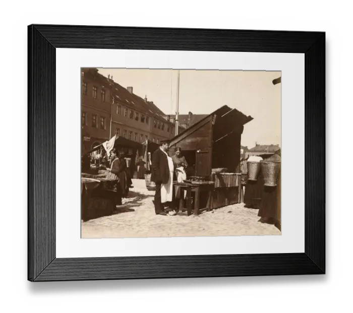 Framed Print : A man and a woman near a market stall Framed Print : A man and a woman near a market stall