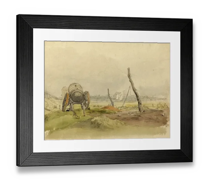 Framed Print : Landscape with Water Wagon and Clothesline