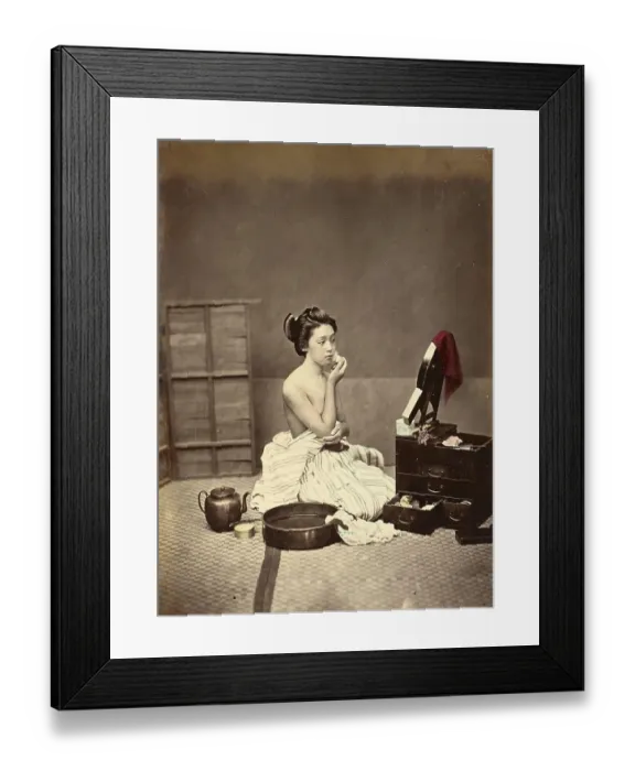 Framed Print : Japanese toilet, woman at morning toilet Framed Print : Japanese toilet, woman at morning toilet