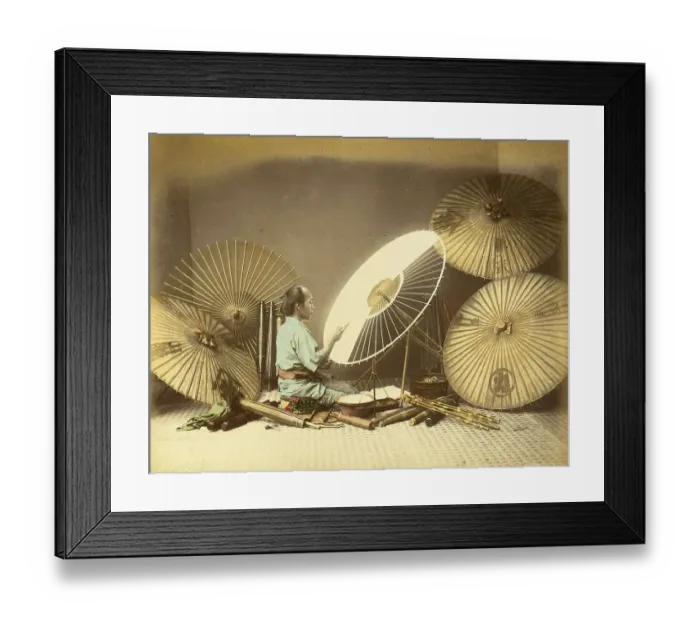 Framed Print : Antique Japan, making parasols