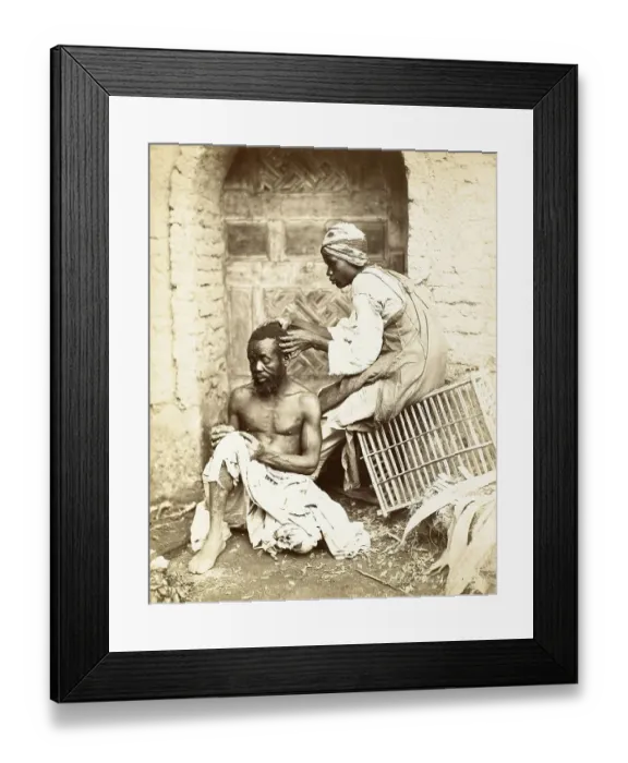 Framed Print : Hunting for Fleas, Man examining the hair of another for fleas and vermin