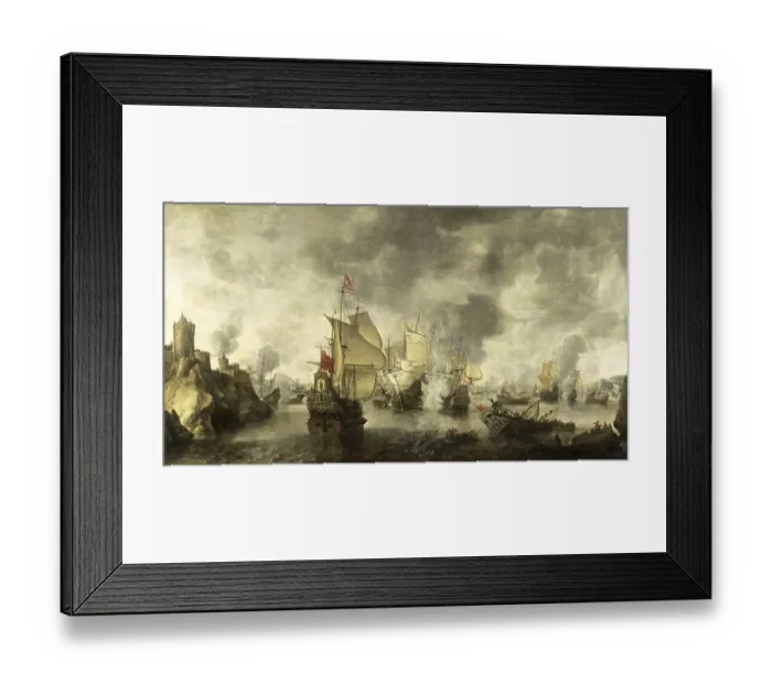 Framed Print : Battle of the combined Venetian and Dutch fleets against the Turks in the Bay of Foya