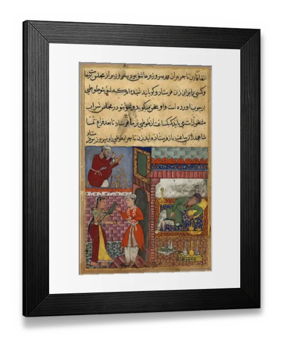 Framed Print : The vizier's son receives the magical wooden parrot from the merchant's woman