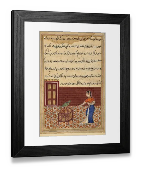 Framed Print : The parrot addresses Khujasta at the beginning of Fifty-first Night Framed Print : The parrot addresses Khujasta at the beginning of Fifty-first Night