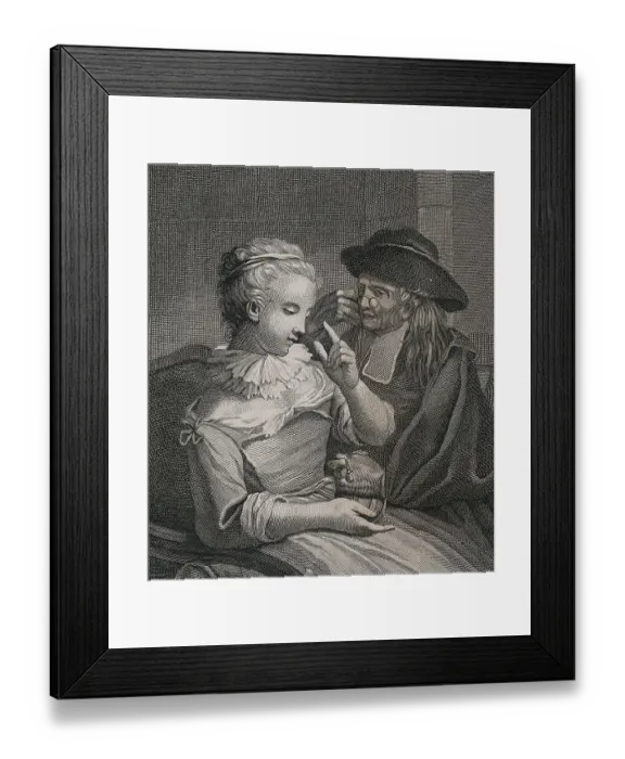 Framed Print : A young blind woman gives a sum of money to a clergyman while he looks through his glasses