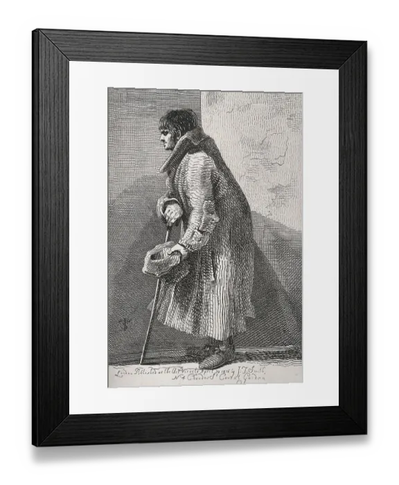 Framed Print : A blind beggar bent over his walking stick and holding out his hat for money Framed Print : A blind beggar bent over his walking stick and holding out his hat for money