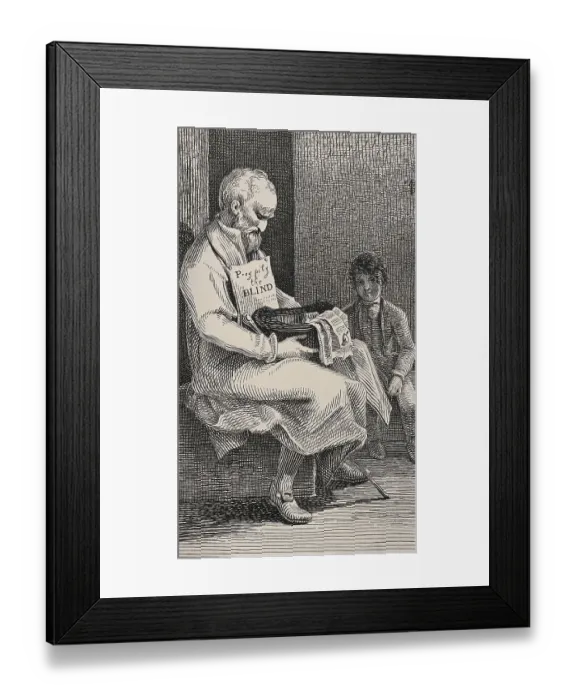 Framed Print : A Seated Blind Beggar Selling Love Sonnets to Make Money with a Young Boy Framed Print : A Seated Blind Beggar Selling Love Sonnets to Make Money with a Young Boy