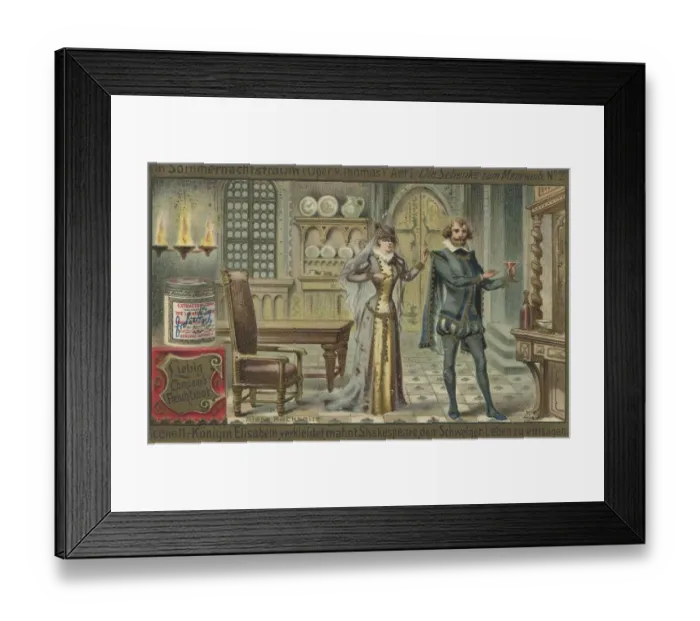 Framed Print : Queen Elizabeth, in disguise, exhorts Shakespeare to renounce the indulgent life