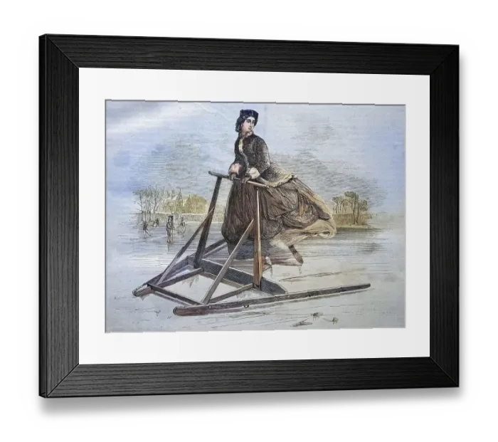 Framed Print : Women's skating frame, historical engraving