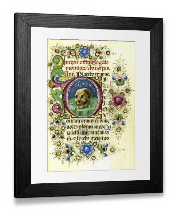 Framed Print : Initial D. A human skull on a table