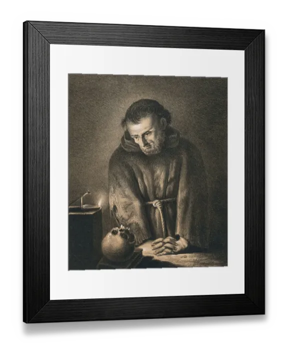 Framed Print : Medicine, Anatomy, A monk looks at a human skull by candlelight Framed Print : Medicine, Anatomy, A monk looks at a human skull by candlelight