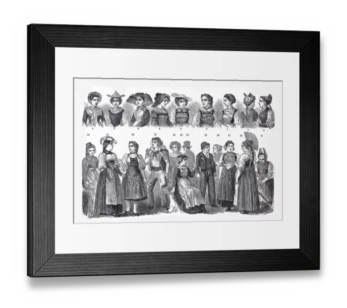 Framed Print : Folk costumes from Switzerland, 1
