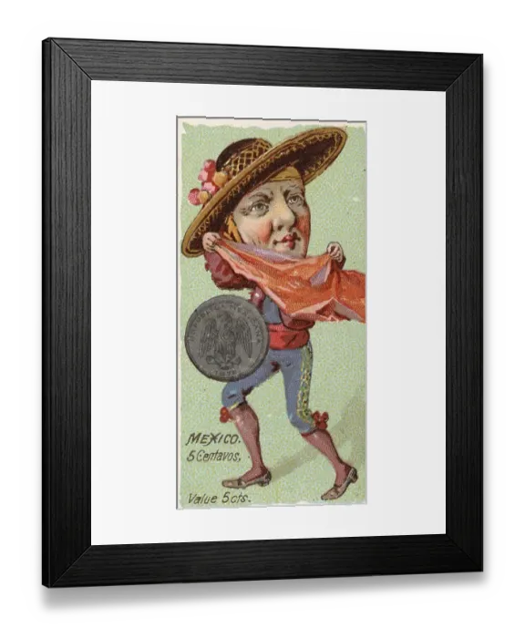 Framed Print : Coins from different countries with symbolic persons
