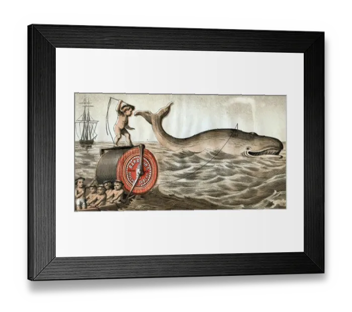 Framed Print : Whaling, whale hunt, whalers with a rowboat pursuing a whale