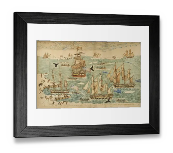 Framed Print : A view of the conquerors with their sailing ships on a voyage of discovery to Greenland Framed Print : A view of the conquerors with their sailing ships on a voyage of discovery to Greenland