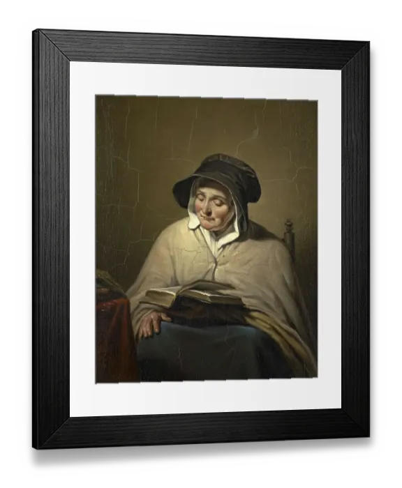 Framed Print : Old Woman Reading a Bible or Book, c