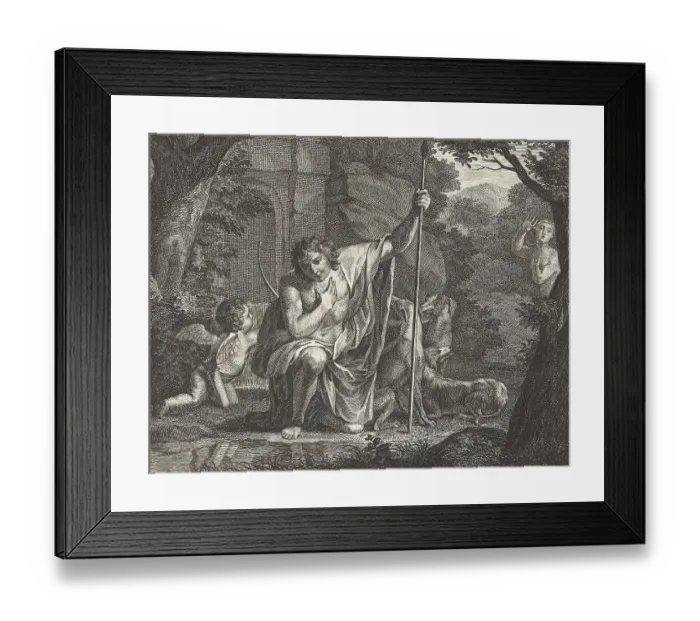 Framed Print : Narcissus contemplating his reflection in the water