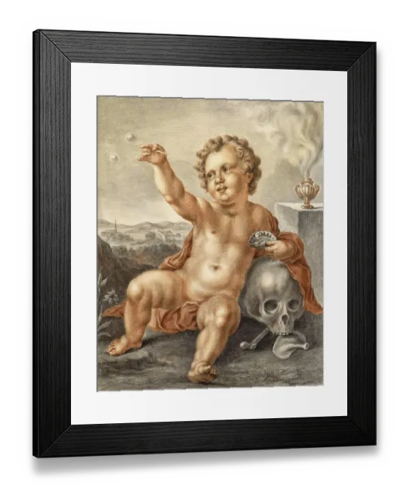Framed Print : Vanitas, Child with a Skull, Vanitas is a word for the Judeo-Christian idea of the transience of all earthly things