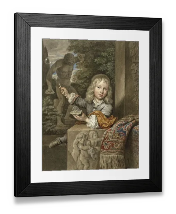 Framed Print : Boy blowing and playing soap bubbles, c