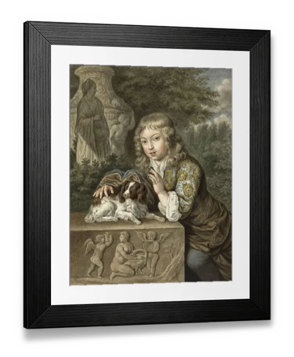 Framed Print : Boy with a Dog, c. 1800, Petting Framed Print : Boy with a Dog, c. 1800, Petting