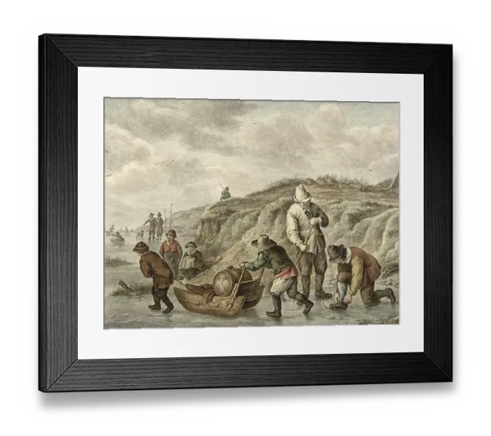 Framed Print : Pleasure on the ice, on a frozen lake are skaters