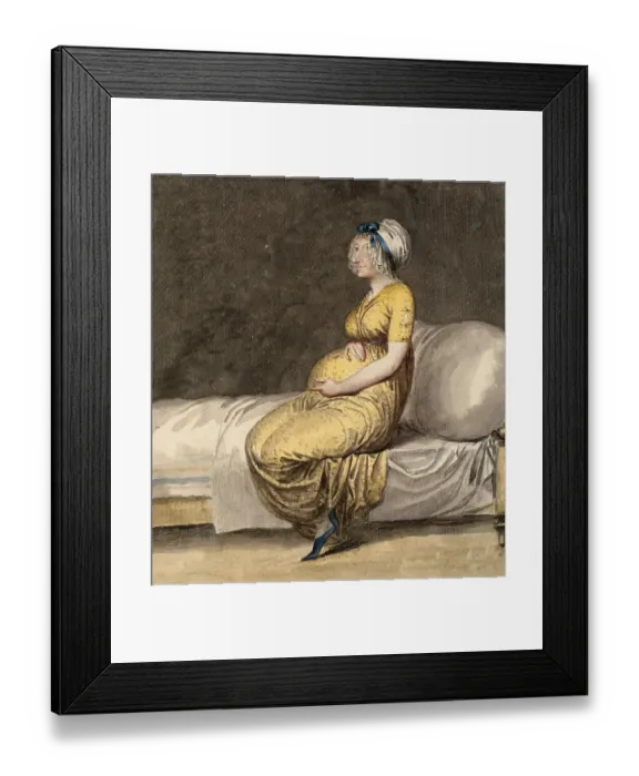 Framed Print : Caricature of a Pregnant Woman Sitting on the Edge of a Bed