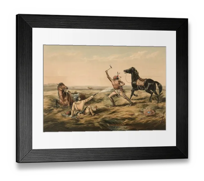 Framed Print : The Last Shot, Trapper shoots the attacking Indian with the last bullet