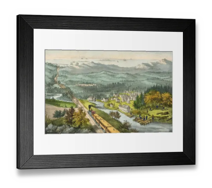 Framed Print : Railway, Steam locomotive, Track building to the Pacific