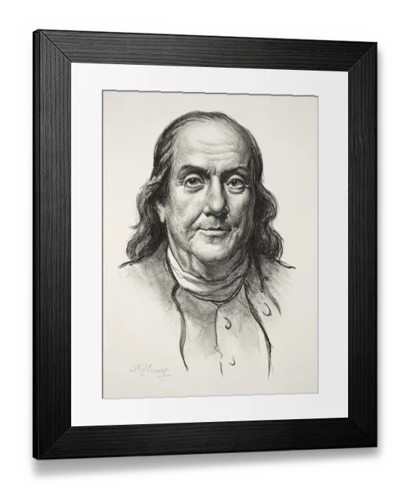 Framed Print : Benjamin Franklin (17 January 1706 - 17 April 1790) was an American printer
